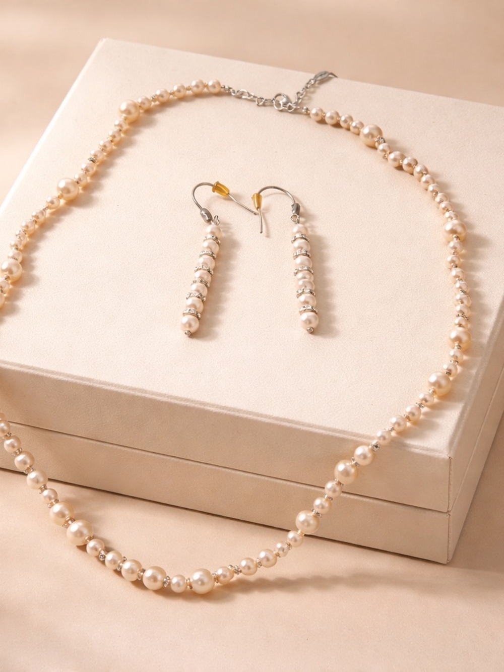 Wedding Jewerly Pearl Necklace Earrings Set Classic Bridal Jewelry Elegant